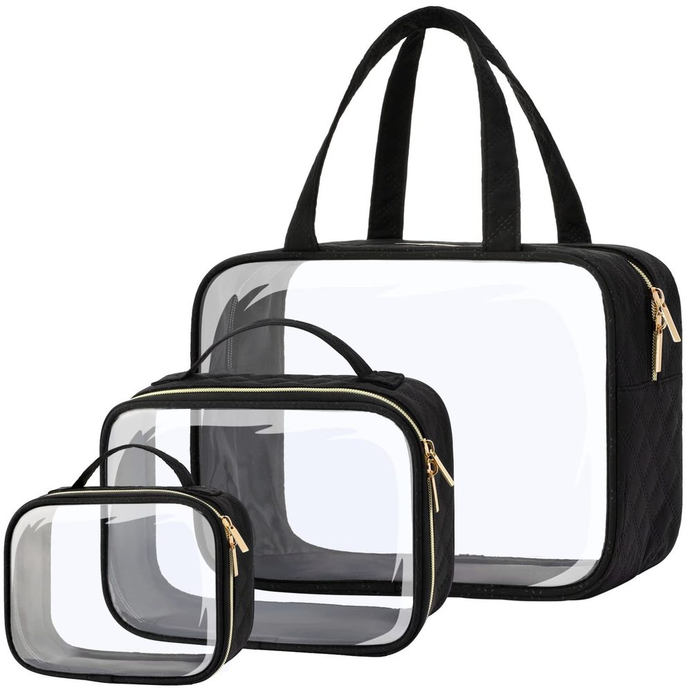 Clear Toiletry Bags - 3 Pack Makeup Bags With Handle, Large Opening,😺
